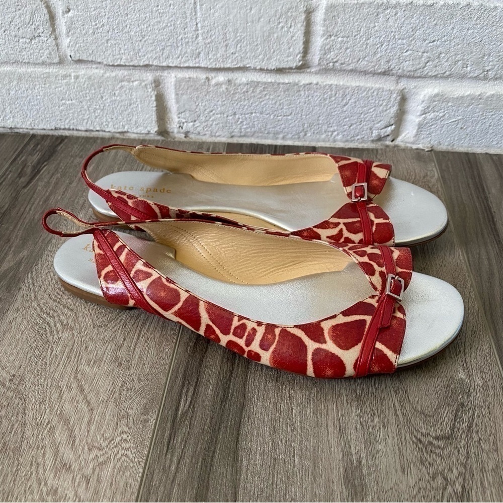 Kate Spade Slingback Peeptoe Flats Shoes Pink White Printed Women’s Size 9